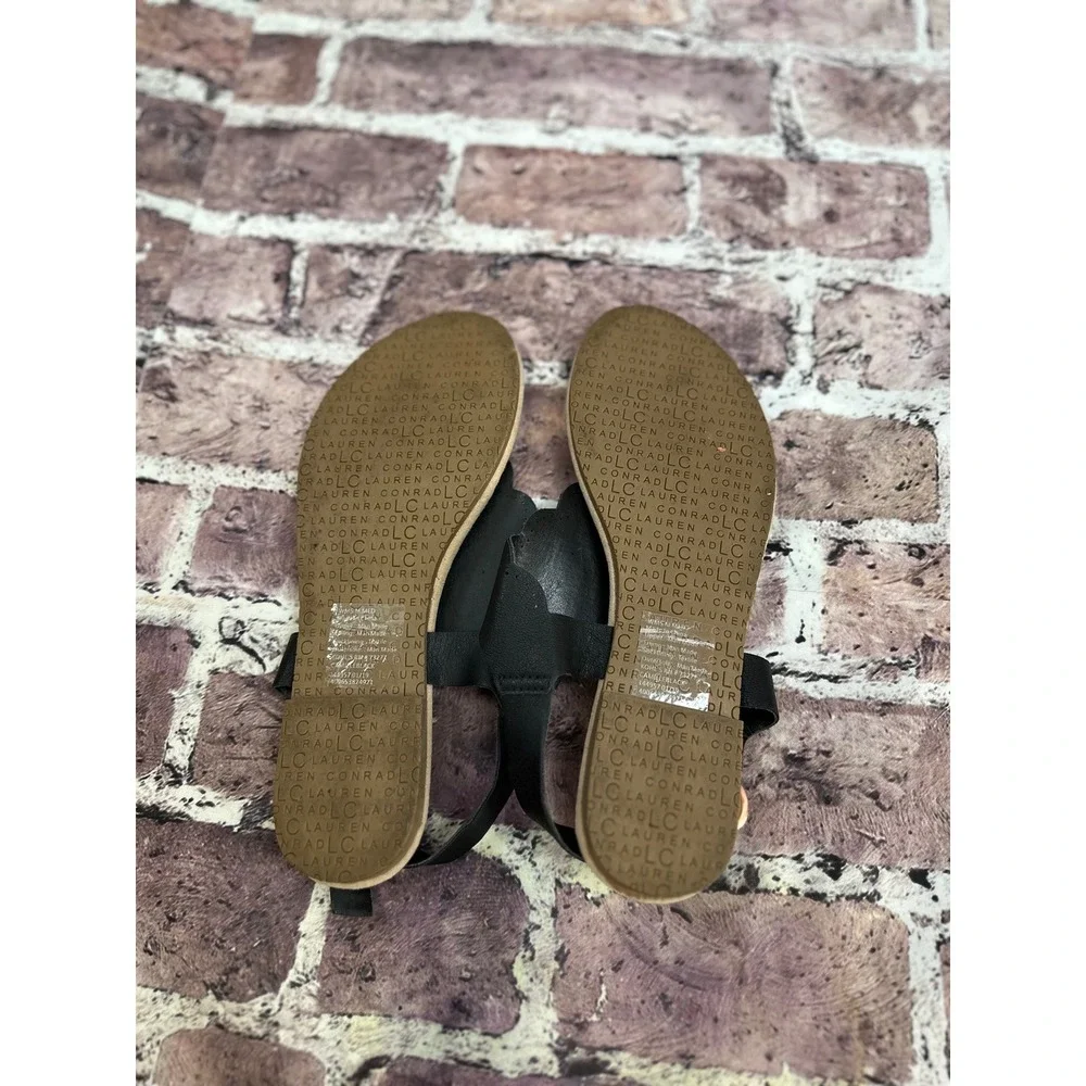 LC Lauren Conrad Camille Black Scalloped Thong Slingback Sandals Women's M 7/8